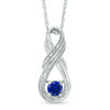 Thumbnail Image 0 of 5.0mm Lab-Created Blue Sapphire and Diamond Accent Double Row Infinity Pendant in Sterling Silver