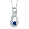 Thumbnail Image 1 of 5.0mm Lab-Created Blue Sapphire and Diamond Accent Double Row Infinity Pendant in Sterling Silver