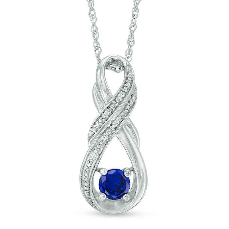 5.0mm Lab-Created Blue Sapphire and Diamond Accent Double Row Infinity Pendant in Sterling Silver