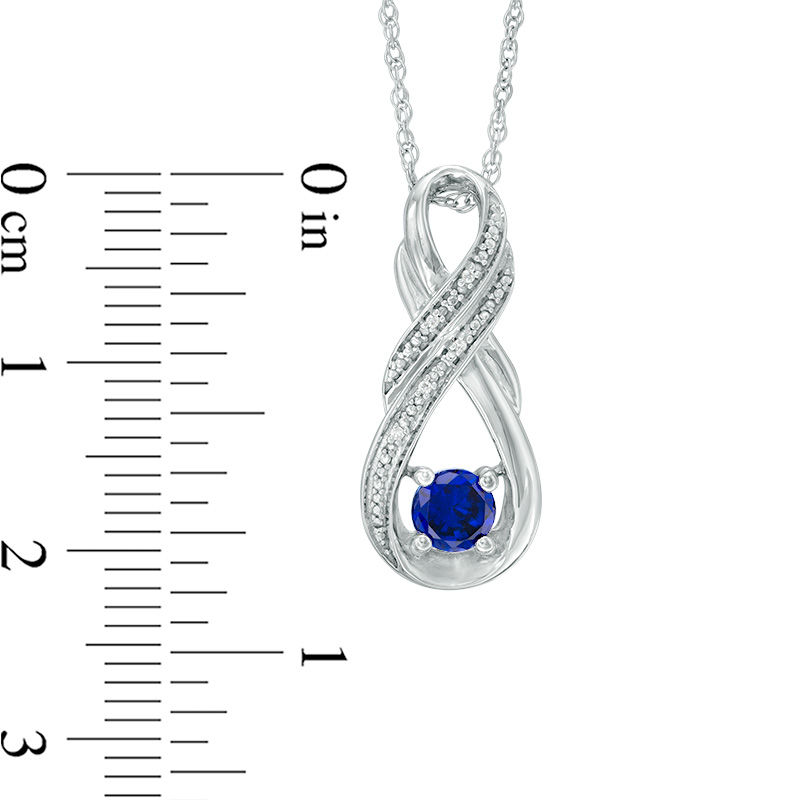 Main Image 2 of 5.0mm Lab-Created Blue Sapphire and Diamond Accent Double Row Infinity Pendant in Sterling Silver