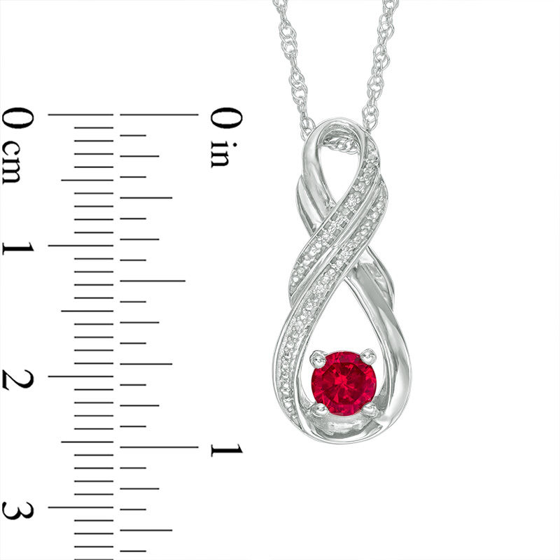 5.0mm Lab-Created Ruby and Diamond Accent Double Row Infinity Pendant in Sterling Silver