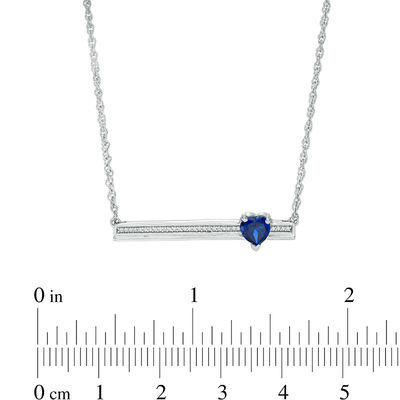 5.0mm Heart-Shaped Lab-Created Blue Sapphire and Diamond Accent Bar Necklace in Sterling Silver