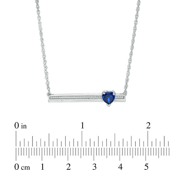 5.0mm Heart-Shaped Lab-Created Blue Sapphire and Diamond Accent Bar Necklace in Sterling Silver