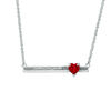 Thumbnail Image 0 of 5.0mm Heart-Shaped Lab-Created Ruby and Diamond Accent Bar Necklace in Sterling Silver