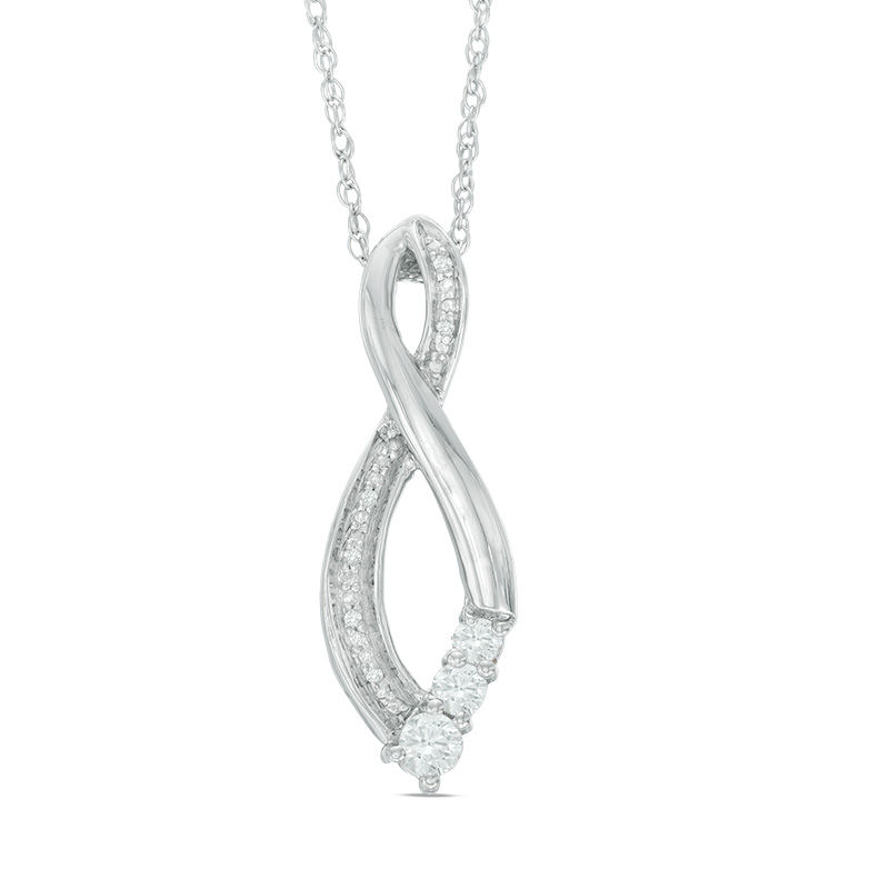 Lab-Created White Sapphire and Diamond Accent Three Stone Infinity Pendant in Sterling Silver