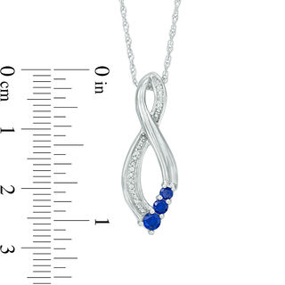 Lab-Created Blue Sapphire and Diamond Accent Three Stone Infinity Pendant in Sterling Silver