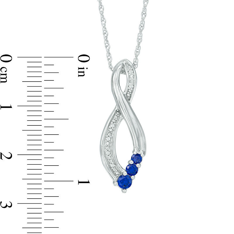 Lab-Created Blue Sapphire and Diamond Accent Three Stone Infinity Pendant in Sterling Silver