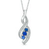Thumbnail Image 0 of Lab-Created Blue Sapphire and Diamond Accent Cascading Three Stone Pendant in Sterling Silver