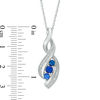 Thumbnail Image 1 of Lab-Created Blue Sapphire and Diamond Accent Cascading Three Stone Pendant in Sterling Silver