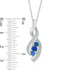 Thumbnail Image 2 of Lab-Created Blue Sapphire and Diamond Accent Cascading Three Stone Pendant in Sterling Silver