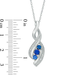 Lab-Created Blue Sapphire and Diamond Accent Cascading Three Stone Pendant in Sterling Silver