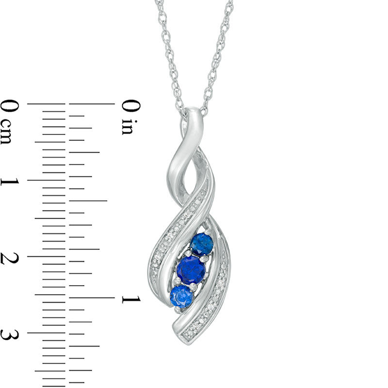 Lab-Created Blue Sapphire and Diamond Accent Cascading Three Stone Pendant in Sterling Silver