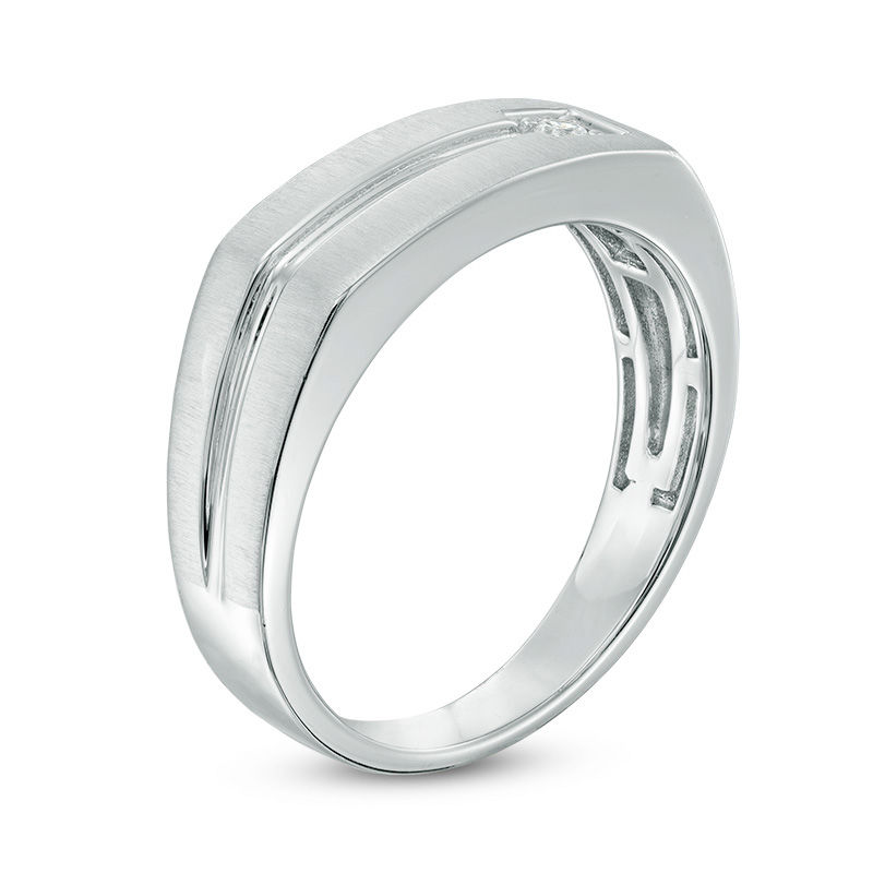 Main Image 2 of Men's Diamond Accent Satin Wedding Band in 10K White Gold
