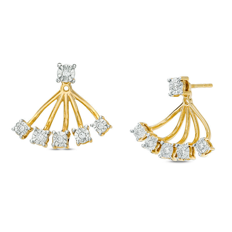 0.15 CT. T.W. Diamond Fan Front/Back Earrings in Sterling Silver with 14K Gold Plate|Peoples Jewellers