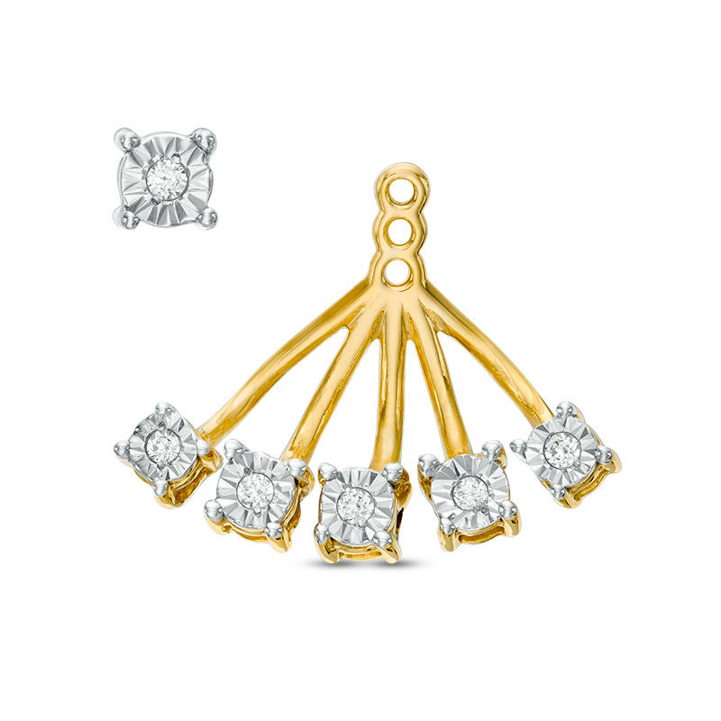 Main Image 2 of 0.15 CT. T.W. Diamond Fan Front/Back Earrings in Sterling Silver with 14K Gold Plate