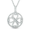 Thumbnail Image 0 of 0.09 CT. T.W. Diamond Heart-Shaped Four Leaf Clover Circle Pendant in Sterling Silver