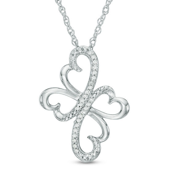 0.07 CT. T.W. Diamond Heart Cross Pendant in Sterling Silver