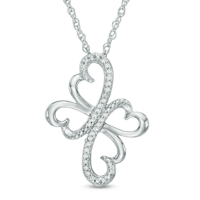 0.07 CT. T.W. Diamond Heart Cross Pendant in Sterling Silver|Peoples Jewellers