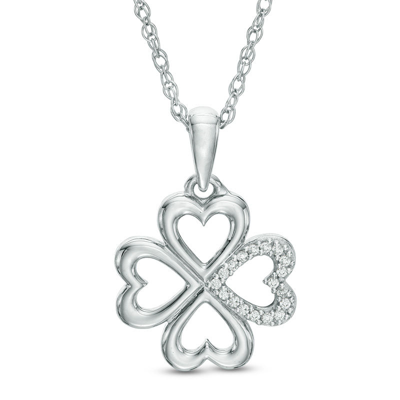 Diamond Accent Heart-Shaped Four Leaf Clover Pendant in Sterling Silver|Peoples Jewellers