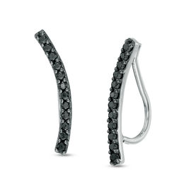 0.15 CT. T.W. Black Diamond Curved Bar Crawler Earrings in Sterling Silver