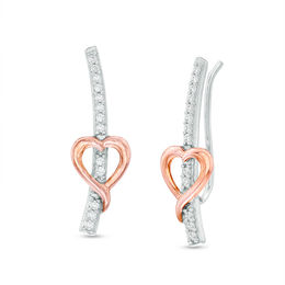 0.18 CT. T.W. Diamond Heart Crawler Earrings in Sterling Silver and 10K Rose Gold