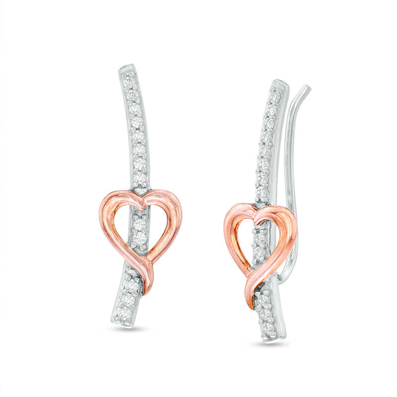 0.18 CT. T.W. Diamond Heart Crawler Earrings in Sterling Silver and 10K Rose Gold