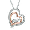 Thumbnail Image 0 of 0.10 CT. T.W. Diamond "MOM" Tilted Double Heart Pendant in Sterling Silver and 10K Rose Gold