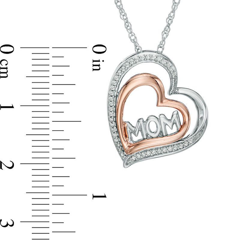0.10 CT. T.W. Diamond "MOM" Tilted Double Heart Pendant in Sterling Silver and 10K Rose Gold