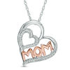 Thumbnail Image 0 of 0.09 CT. T.W. Diamond "MOM" Tilted Double Heart Pendant in Sterling Silver and 10K Rose Gold
