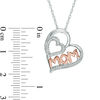 Thumbnail Image 1 of 0.09 CT. T.W. Diamond "MOM" Tilted Double Heart Pendant in Sterling Silver and 10K Rose Gold
