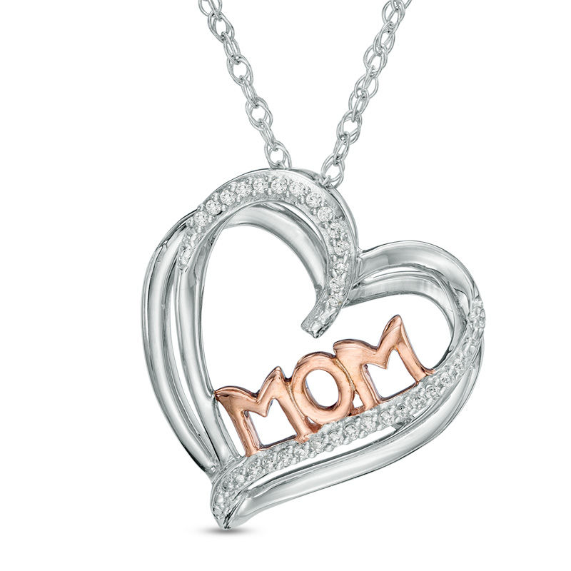 0.07 CT. T.W, Diamond "MOM" Heart Pendant in Sterling Silver and 10K Rose Gold|Peoples Jewellers