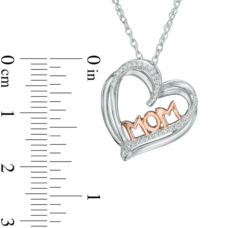0.07 CT. T.W, Diamond "MOM" Heart Pendant in Sterling Silver and 10K Rose Gold