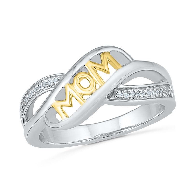 Diamond Accent "MOM" Crossover Ring in Sterling Silver and 10K Gold