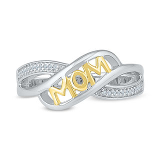 Diamond Accent "MOM" Crossover Ring in Sterling Silver and 10K Gold