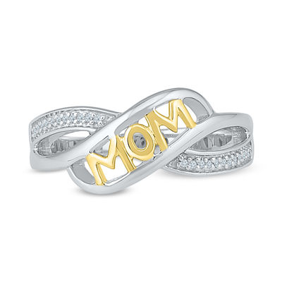Diamond Accent "MOM" Crossover Ring in Sterling Silver and 10K Gold