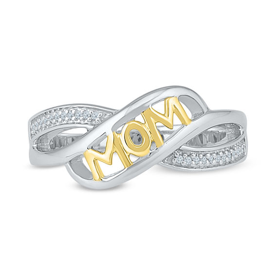 Diamond Accent "MOM" Crossover Ring in Sterling Silver and 10K Gold