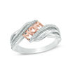 Thumbnail Image 0 of 0.09 CT. T.W. Diamond "MOM" Bypass Ring in Sterling Silver and 10K Rose Gold