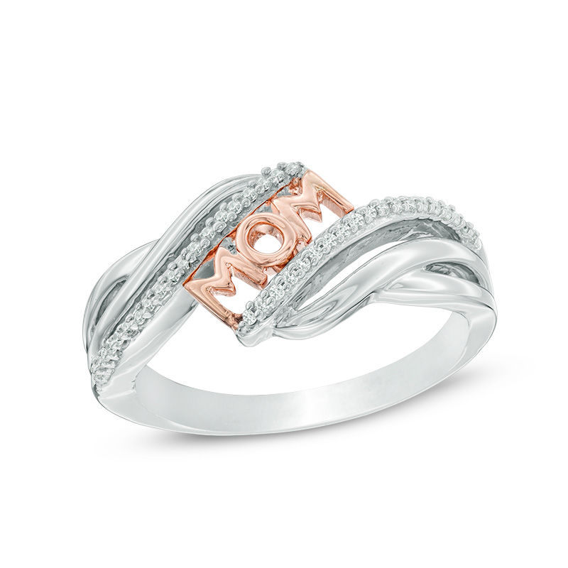 0.09 CT. T.W. Diamond "MOM" Bypass Ring in Sterling Silver and 10K Rose Gold
