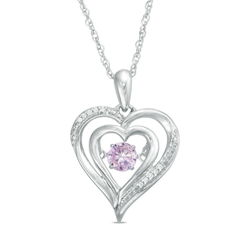 Unstoppable Love™ 4.4mm Lab-Created Pink Sapphire and Diamond Accent Double Heart Pendant in Sterling Silver