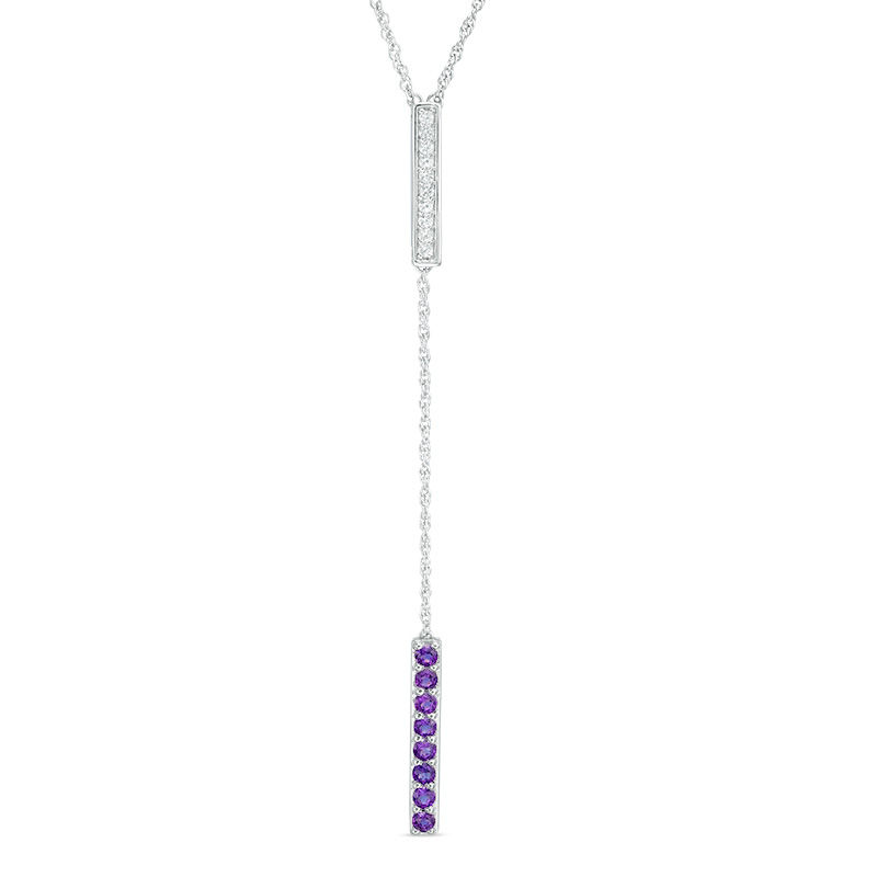 Amethyst and Lab-Created White Sapphire Double Bar Lariat-Style Necklace in Sterling Silver