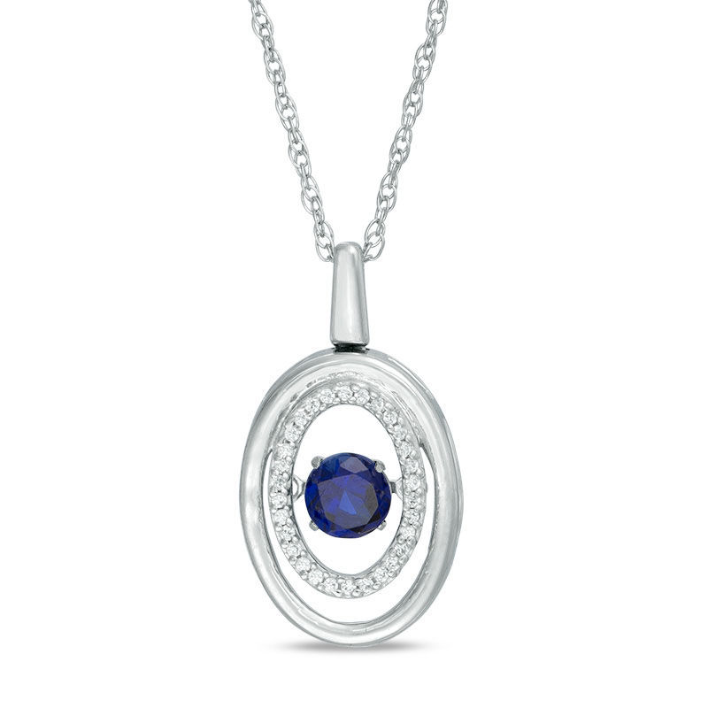 Unstoppable Love™ 4.8mm Lab-Created Blue Sapphire and 0.09 CT. T.W. Diamond Oval Pendant in Sterling Silver|Peoples Jewellers