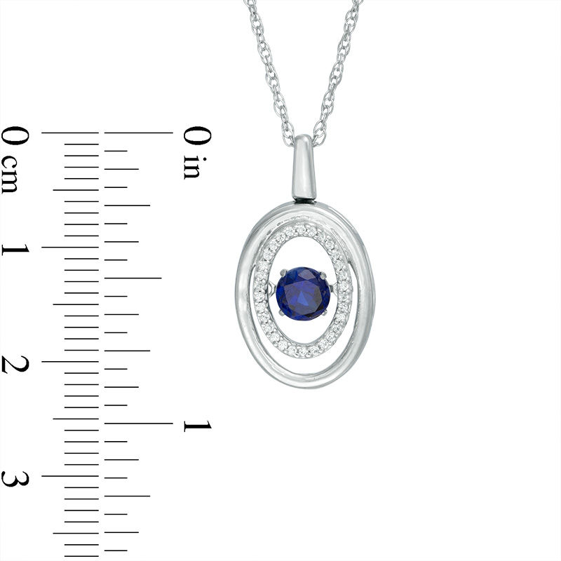 Main Image 2 of Unstoppable Love™ 4.8mm Lab-Created Blue Sapphire and 0.09 CT. T.W. Diamond Oval Pendant in Sterling Silver