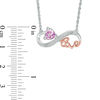 Thumbnail Image 1 of Lab-Created Pink Sapphire and Diamond Accent Cursive "love" Infinity Necklace in Sterling Silver and 10K Rose Gold