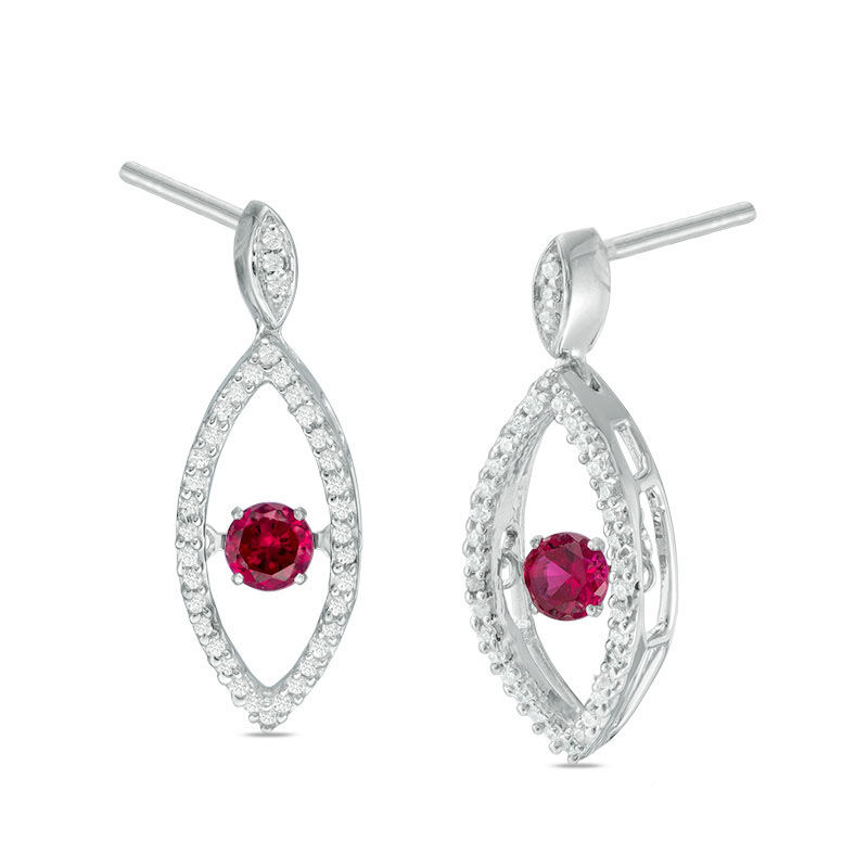 Unstoppable Love™ Lab-Created Ruby and 0.18 CT. T.W. Diamond Marquise Drop Earrings in Sterling Silver