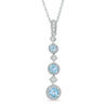 Thumbnail Image 0 of Blue Topaz and Diamond Accent Graduating Three Stone Vintage-Style Pendant in 10K White Gold