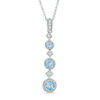 Thumbnail Image 1 of Blue Topaz and Diamond Accent Graduating Three Stone Vintage-Style Pendant in 10K White Gold