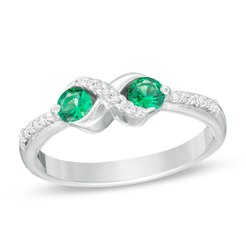 Lab-Created Emerald and Diamond Accent Infinity Ring in Sterling Silver|Peoples Jewellers