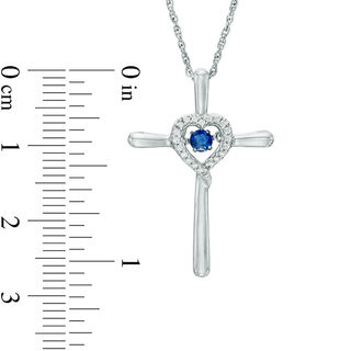 Unstoppable Love™ Lab-Created Blue and White Sapphire Heart Frame Cross Pendant in Sterling Silver