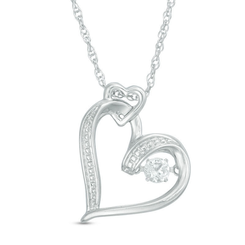 Unstoppable Love™ Lab-Created White Sapphire and Beaded Double Heart Pendant in Sterling Silver