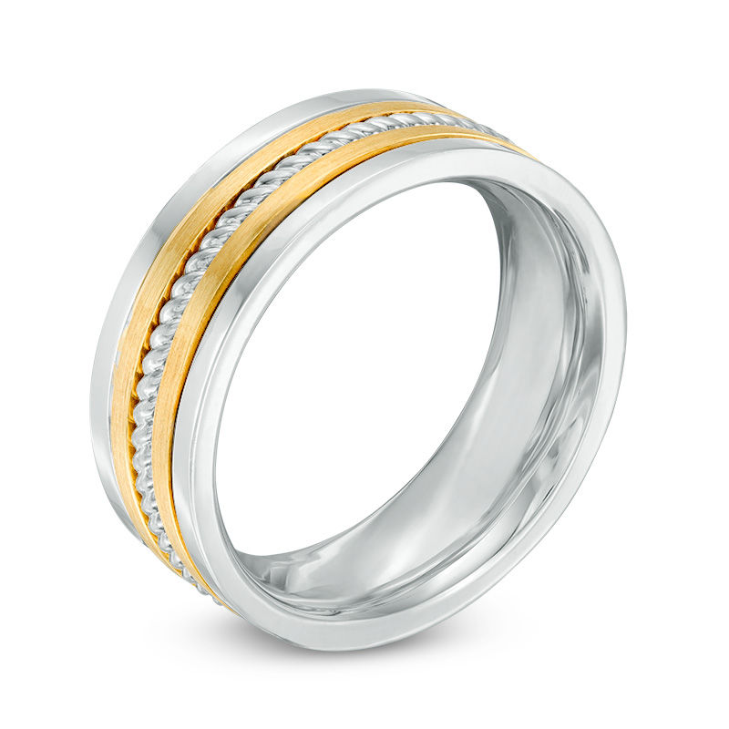 Men's 8.0mm Comfort Fit Rope Wedding Band in 14K Two-Tone Gold - Size 10